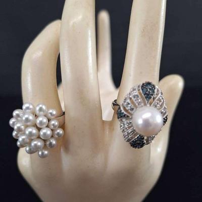925 Sterling Honora Pear 5g size 61/2 - 952 Pearl & Aquamarine PAVE Ring Size 6 1/2
