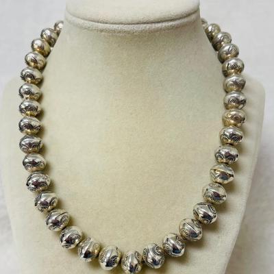 Sterling Silver Stamped Beaded Ball Necklace