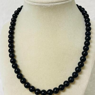 Black Beaded Vintage Sterling Silver Necklace