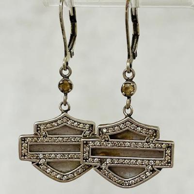 Vintage Sterling Silver Harley Davidson Earrings 