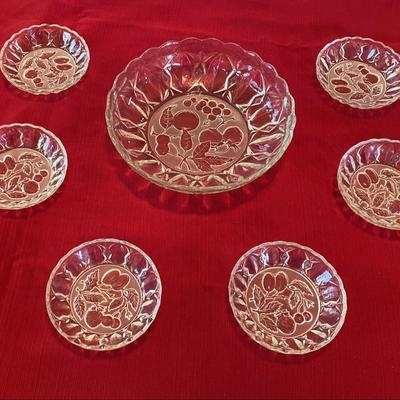 Vintage 1950’s Etched Glass Fruit Bowls Set of 7