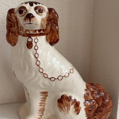 Vintage Spaniel Dog Hand Painted Staffordshire White & Brown