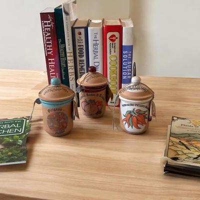 Delizie Di Calabria Terracotta Spice Jars with Lids and Marble Lazy Susan