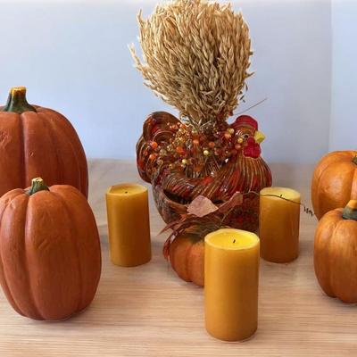 Ceramic Rooster Planter & Assorted Pumpkins & More