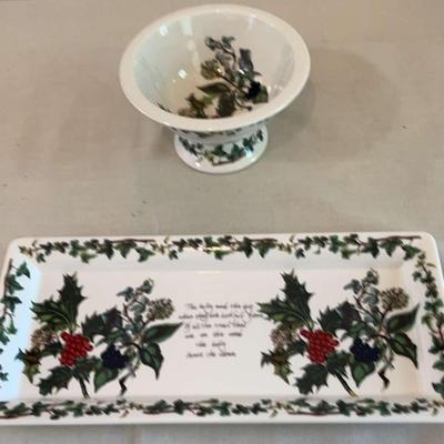 Portmeirion Holly & Ivy Sandwich Tray 11-3/4” & Footed Sorbet Small Serving Dish