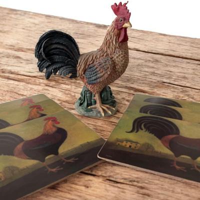 Rooster Figurine & 6 Mats