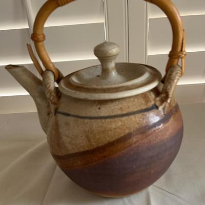 Signed Redware Pottery Teapot With Lid