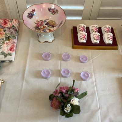 Limoges Bowl, Royal Crown Derby Posies Egg Cups, Villeroy Ceramic Truvets Trive