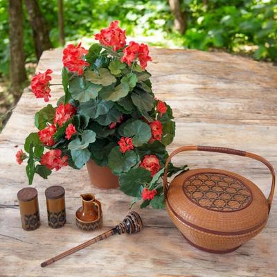 Vintage Wooden Hot Chocolate Wisk, Salt And Pepper Shakers, Basket