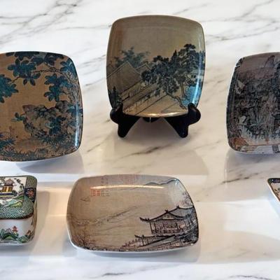 Chinese Willow Bone China And Decorative Trays