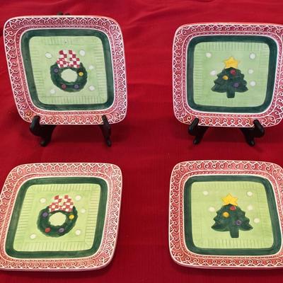 Lotus 2001 Christmas Tree and Wreath Square Plates Set of 4