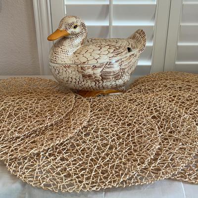 Vintage Ceramic Duck Tureen, (8) Placemats 