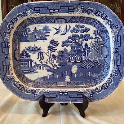 Antique Large English Victorian Pottery “Blue Willow”