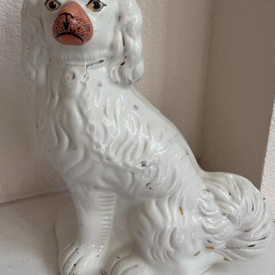 Antique English White Staffordshire Spaniel Dog