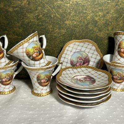 Peach Gold choice set of 6 Demitasse cups and saucers
