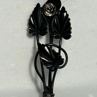 Mourning Metal Black Floral Brooch