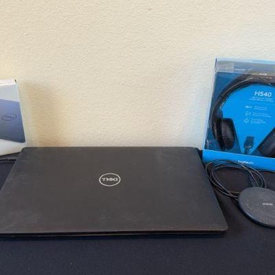 Dell Computer , headphones, anker charger