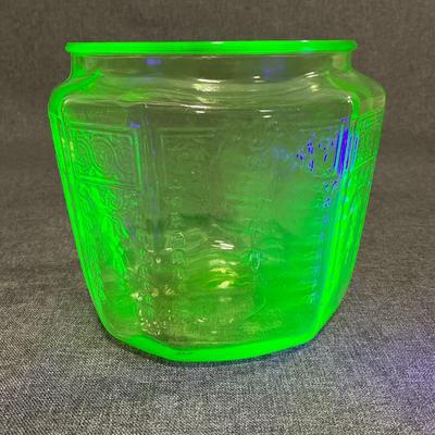 Vintage Green Uranium Depression Glass Jar