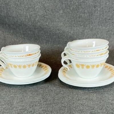 Vintage Corelle Butterfly Gold Tea Cups And Saucers