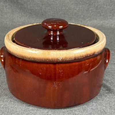 Vintage McCoy Brown Stoneware Bean Pot With Lid 