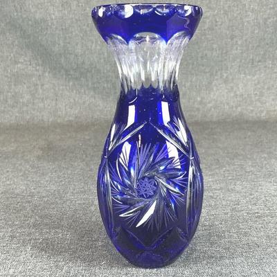 Vintage Bohemian Lead Crystal Vase In Cobalt