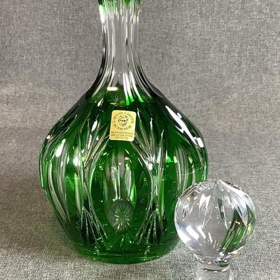 Caesar Crystal Bohemiae DANDELION Large Cognac Decanter In Emerald