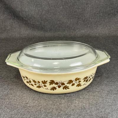 Vintage MCM PYREX Golden Acorn Covered Casserole Dish