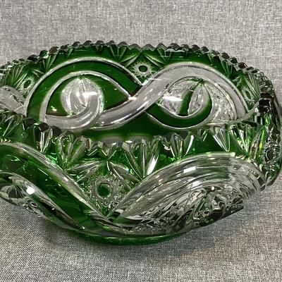 CAESAR CRYSTAL BOHEMIAE ALICE Large Cranberry Bowl By Fotjik In Emerald