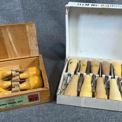 Miller Falls Wood Carving Set (5 Pc) & Generic Wood Carving Set (11 Pc)