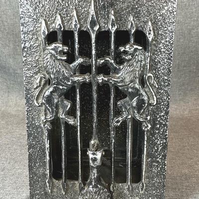Vintage Speakeasy style Door Knocker Peephole Featuring Lion Heraldry #1
