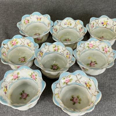 Set Of 8 Vintage Hand Painted Porcelain Salt Cellars 