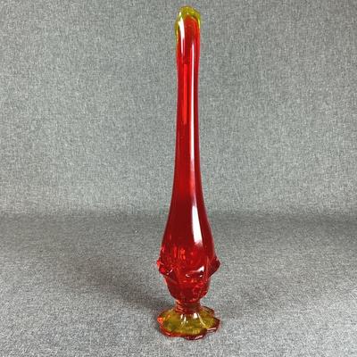 MCM Fenton Amberina Swung Glass Vase