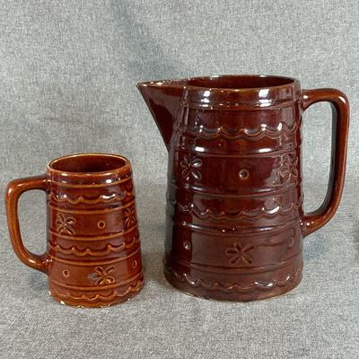 Marcrest Oven Proof Vintage Brown Stoneware Pitcher And Mug