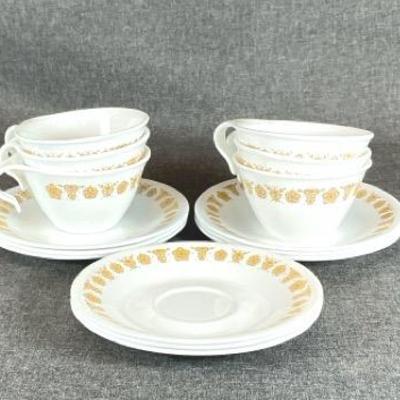 Vintage Corelle Livingware Butterfly Gold Tea Cups And Saucers