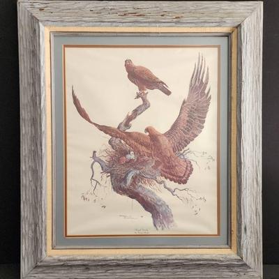 Framed Warren Martin Print - "Eagles" - Signed & Dated 1976 - Rustic Framed