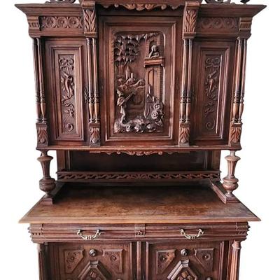 Magnificent French Renaissance Revival Style Walnut Buffet/ Hutch - This One is Something