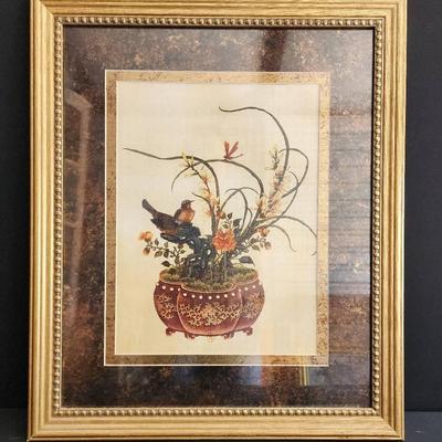 Vintage Botanical & Bird Framed Print - Elegant Asian Art Style 
