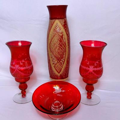 Hand Cut Red Glass Decor