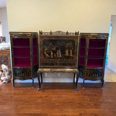 Antique 19th century Chinoiserie bar and curio cabinets