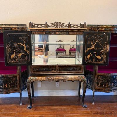 Antique 19th century Chinoiserie bar and curio cabinets