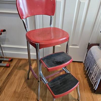 Vintage Red Metal Stepstool Chair