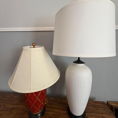 Two Table Lamps-1 White Pebble Pottery & 1 Asian Accent 