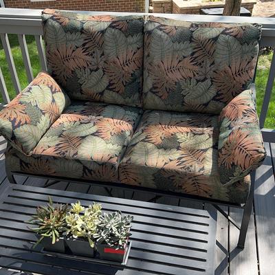 Cast Aluminum Loveseat With Cushions And Cast Aluminum Coffee Table 