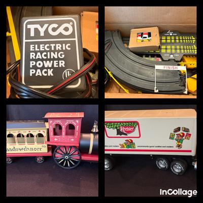 Vintage Toys-Keebler Truck, Metal Train, Tyco Electric Race Track 