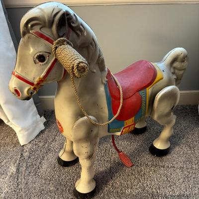 Vintage 1950s MOBO BRONCO England Child's Pressed Tin Cowboy Riding Horse 