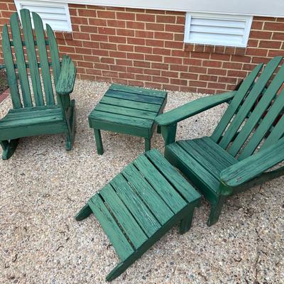 Wooden Adirondack Chairs & Table Set