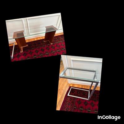 Modern Sofa Table, Glass/Wood Accent Table