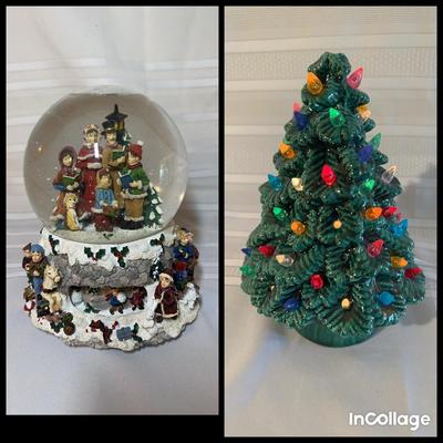Ceramic Christmas Tree And Musical Globe 