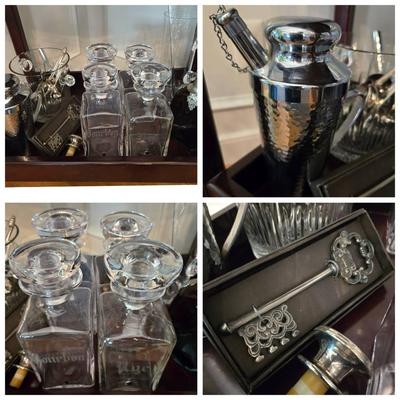 Vintage Barware Decanters, Bottle, Glass Ice Bucket 