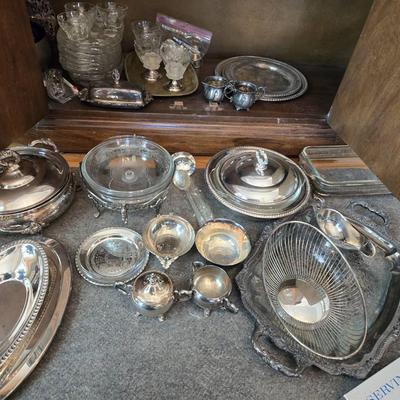 Collection Of Vintage Silverplate & Glass Serverware 